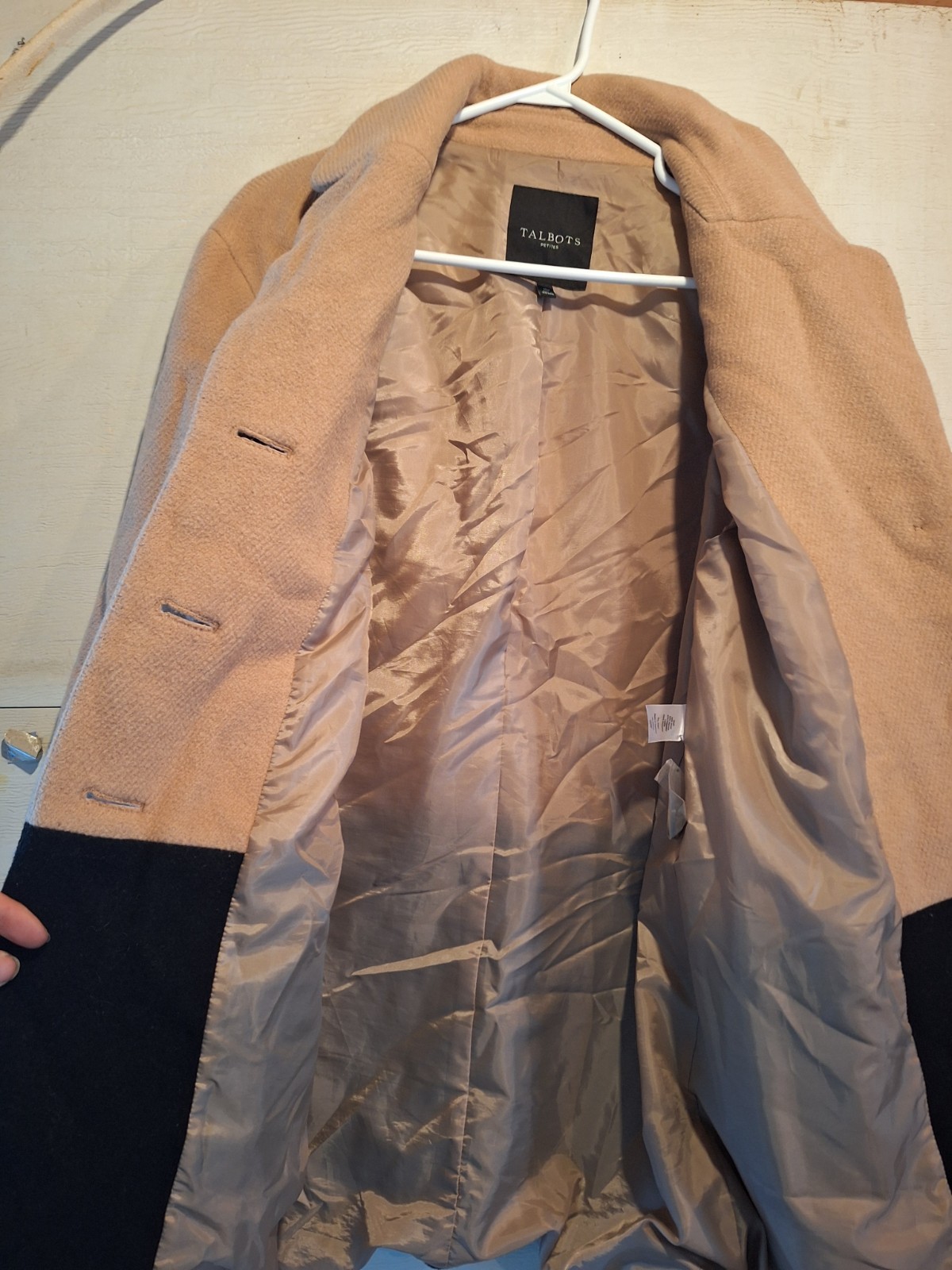 Talbots Two-Tone Wool Blend Colorblock Overcoat 10 Petite Black & Tan Buttons