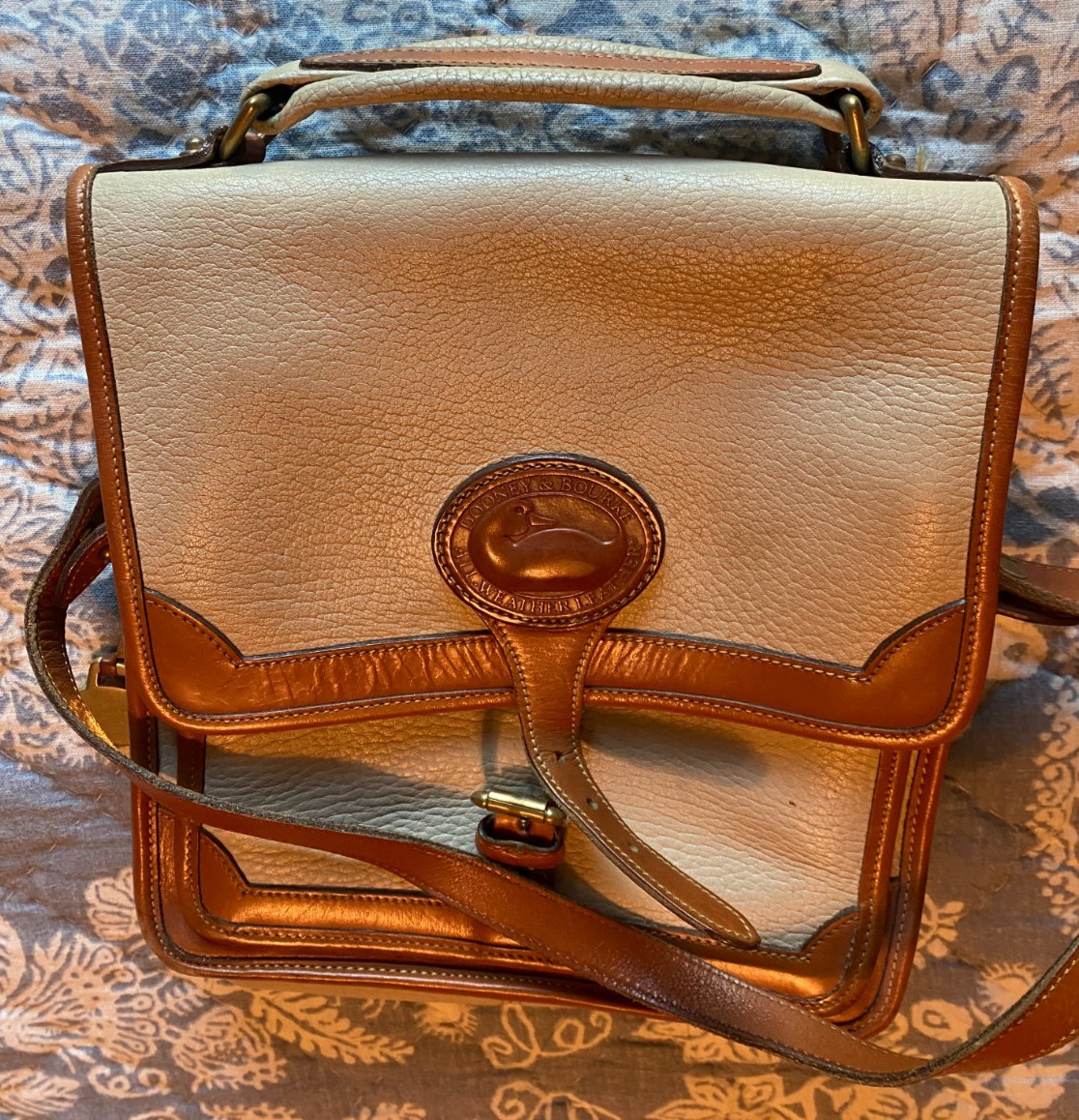 Dooney & Bourke All Weather Leather White Tan Surrey Flap Crossbody Shoulder Bag