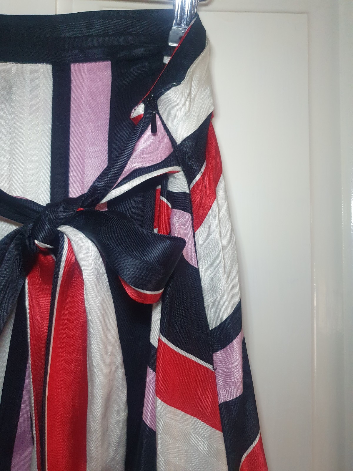 River Island Asymmetric Red Pink White Black Stripe Skirt Size 18 New With Tags