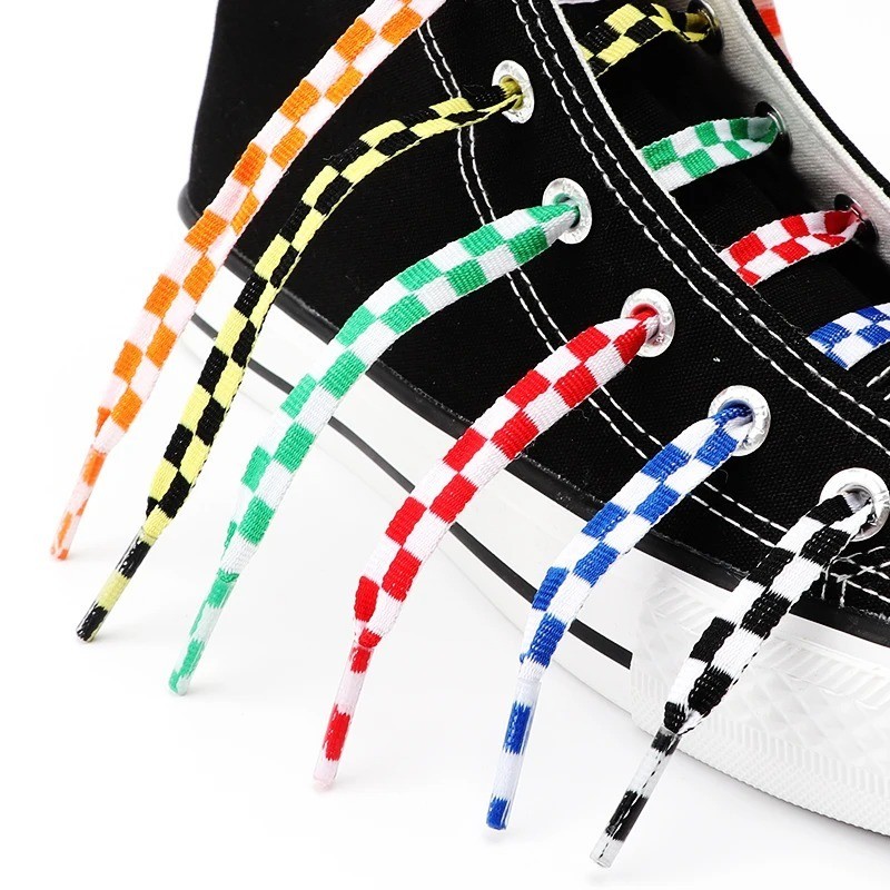 Two-color Checkered Flat Shoelaces Plaid Shoe Lace for Casual Shoes