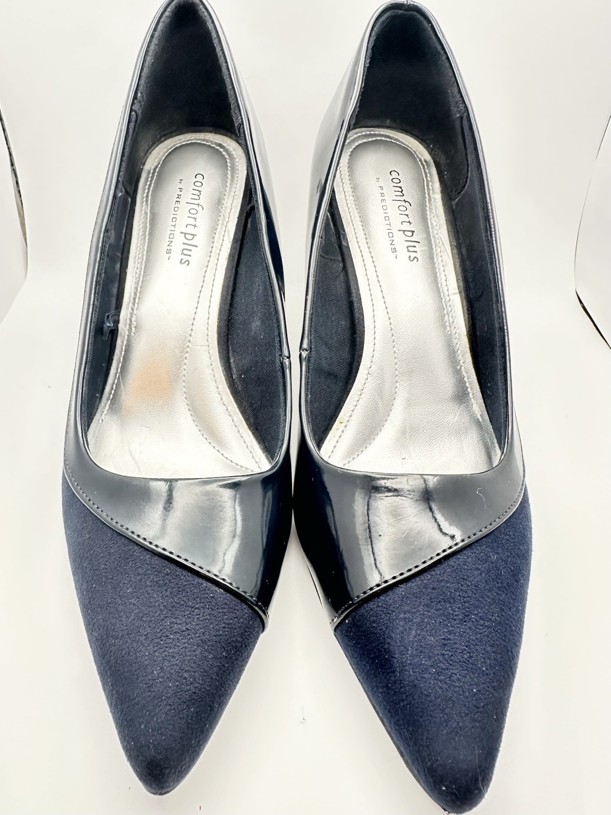 Comfort Plus Women’s Blue Pointed Toe size 7 Pumps Patent Accents Faux Suede