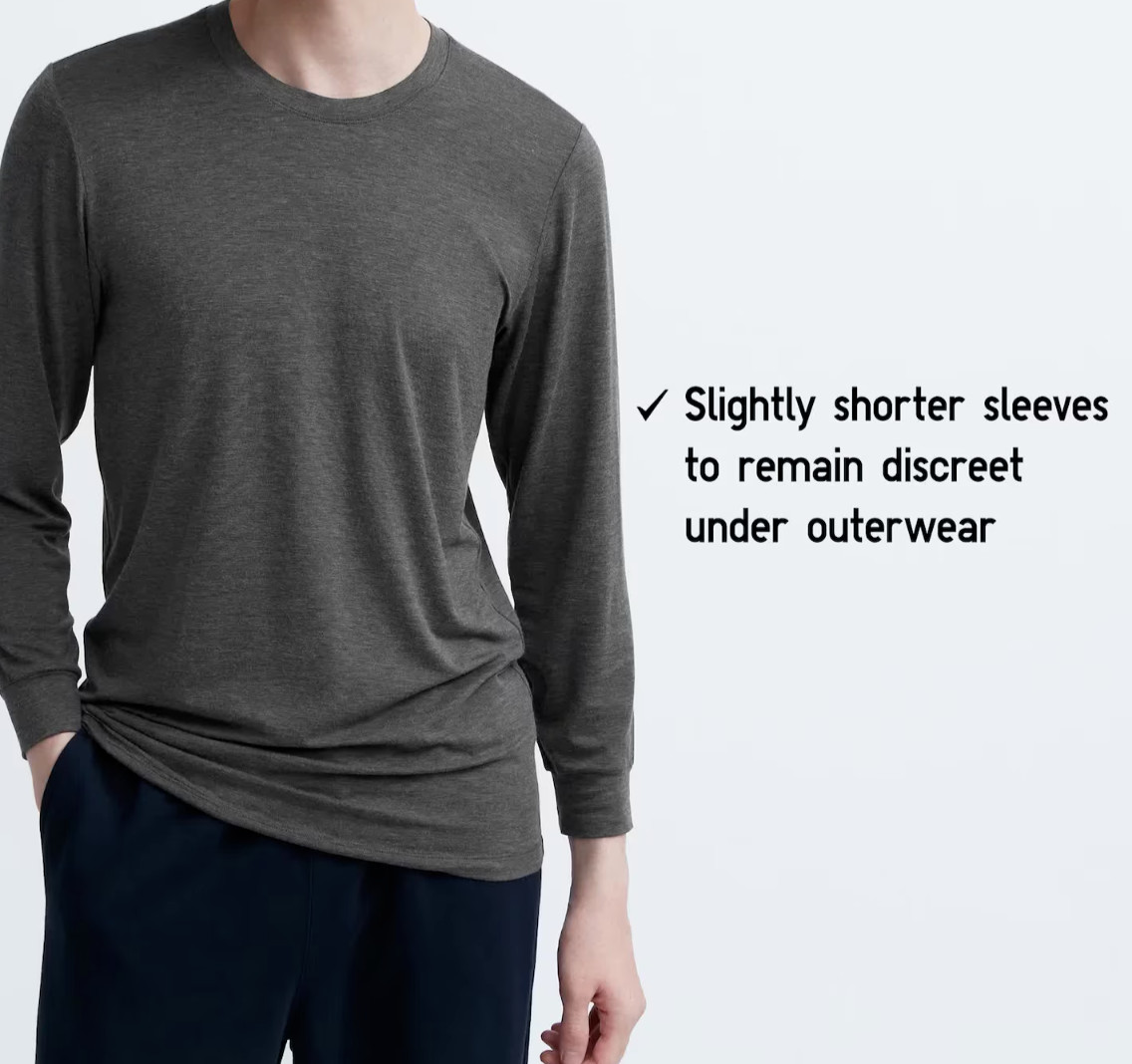 Men HEATTECH Crew Neck Long Sleeve T-Shirt UNIQLO Heat-generating material