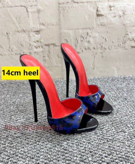 16/14cm High Heeled Slippers Leopard Patent Leather Slides Fetish Cross-Dressing