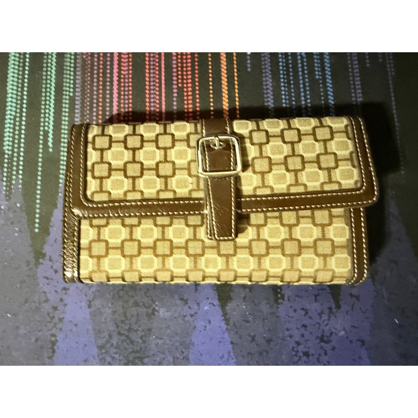Geometric Signature Jacquard Tri-Fold Wallet Organizer