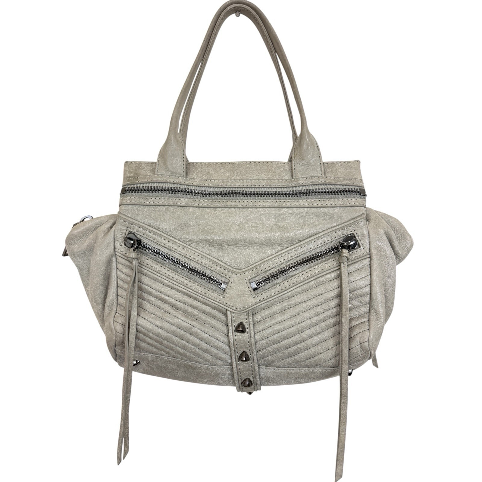 Botkier Trigger Satchel Shoulder Bag Purse Gray Leather Studs Zippers Moto