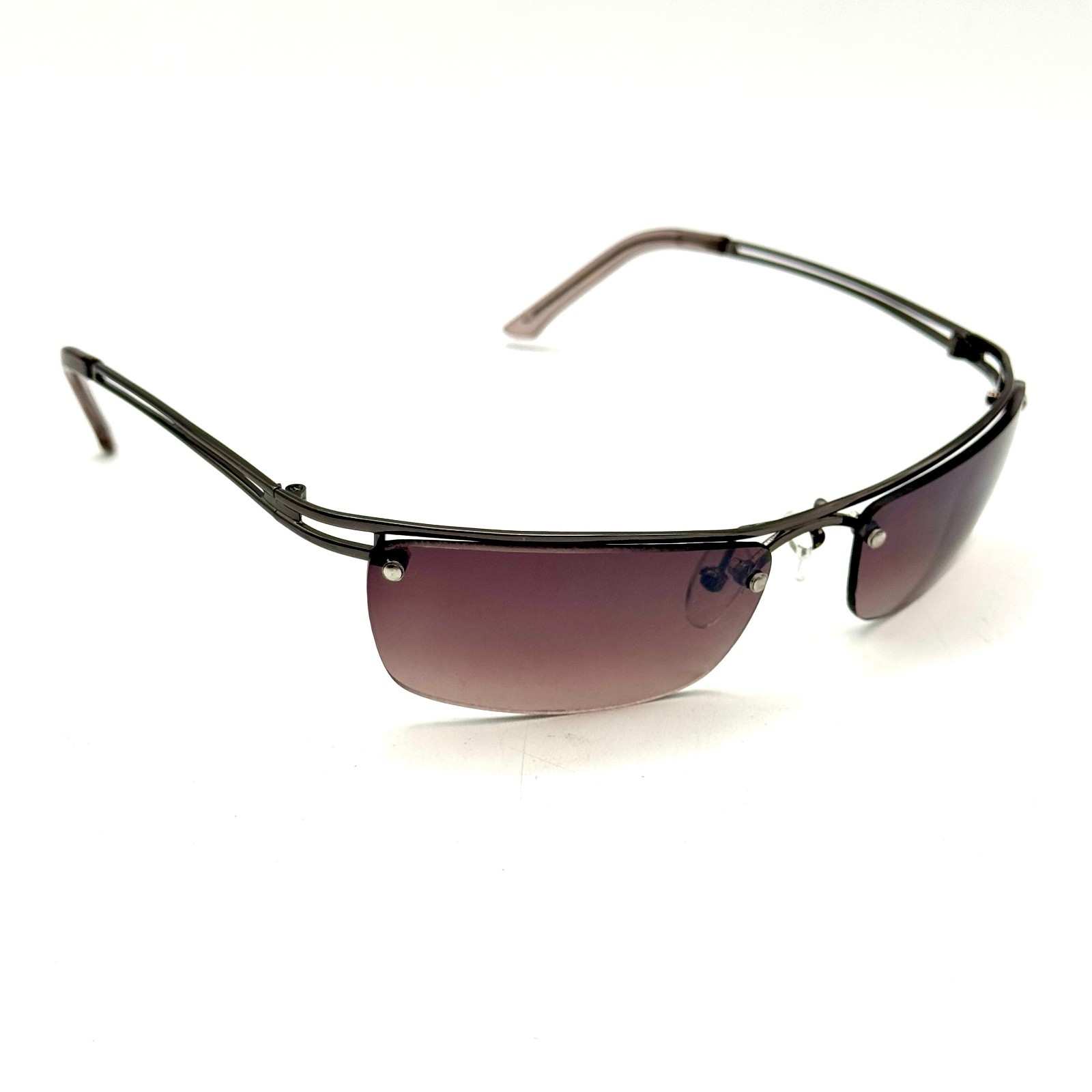 Fashion Rimless Oval Sunglasses Grey Metal Designer Frame Gradient Lens 90’s Y2k