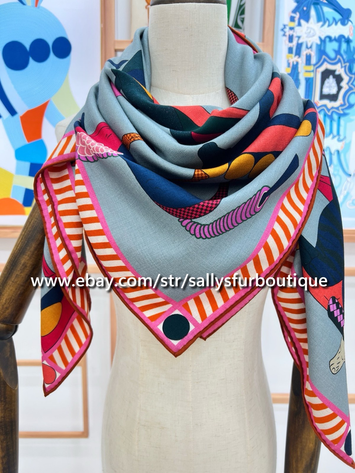 2025 Sallys 70% Cashmere 30% Silk Wrap Scarf Horses Print Double Face Shawl 53″
