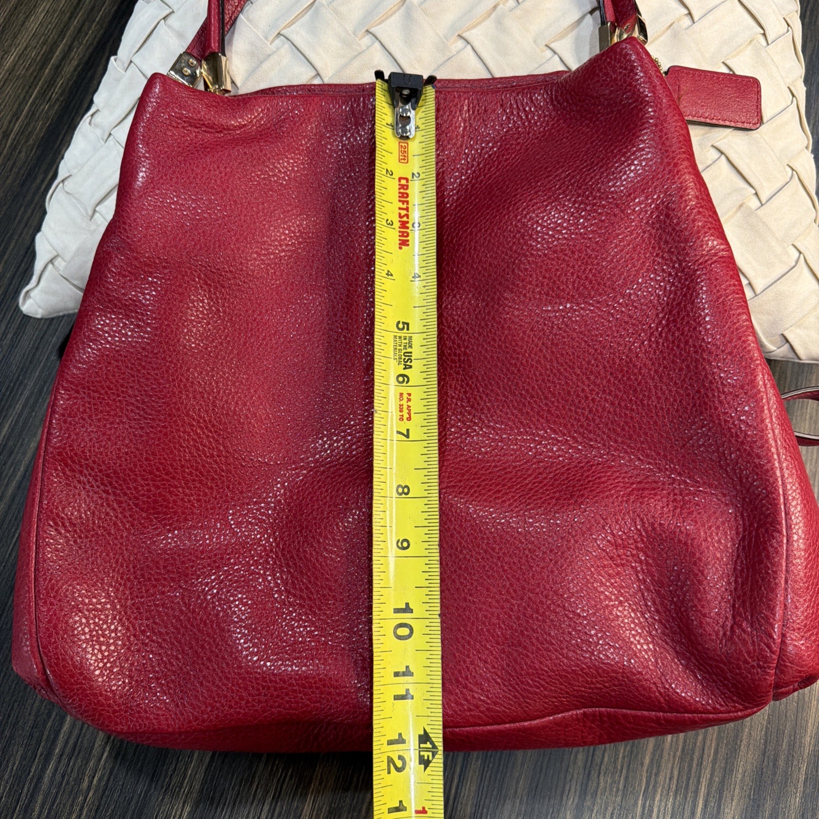 Coach Red Leather Phoebe Madison Shoulder Bag 3 Compartment With Gold Hardware