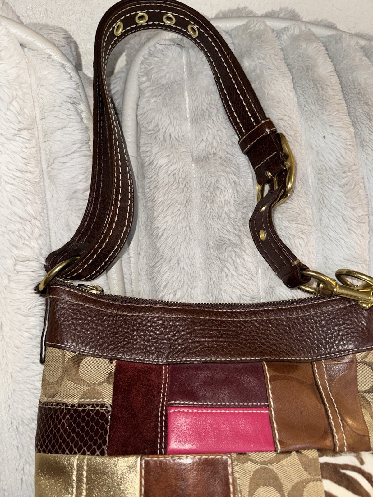 Coach Patchwork Shoulder Bag Item 10435 EUC Multicolor Gold Hardware