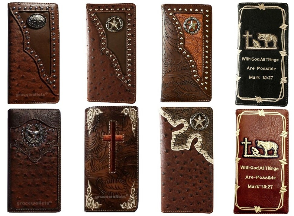 Longhorn, Star, Praying Cowboy Men Western Wallets Bifold Check Book Style