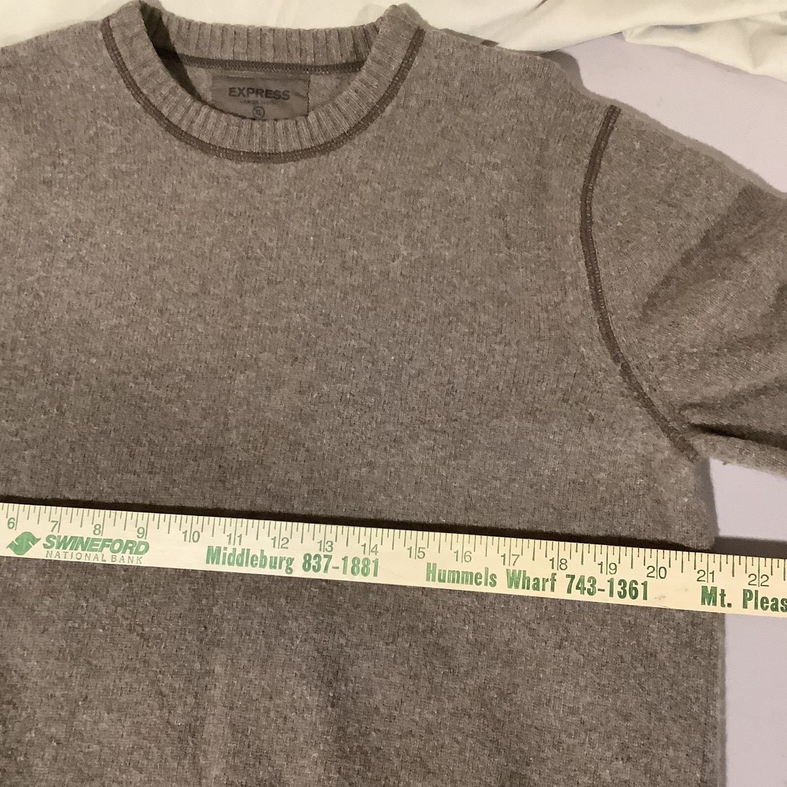 Express Sweater Tan Brown 100% Lambs Wool Warm Winter Mens XL Ribbed Crew Neck