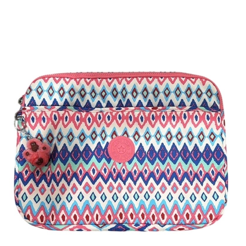 Kipling Laptop Sleeve Tribal Ikat Pattern with Monkey Keychain