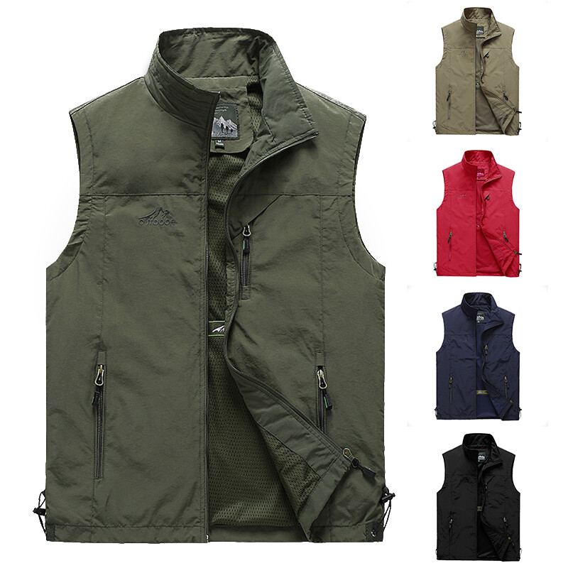 Mens With Pockets Zipper Vest Casual Waistcoat Sleeveless Sport Tops Mesh Lining