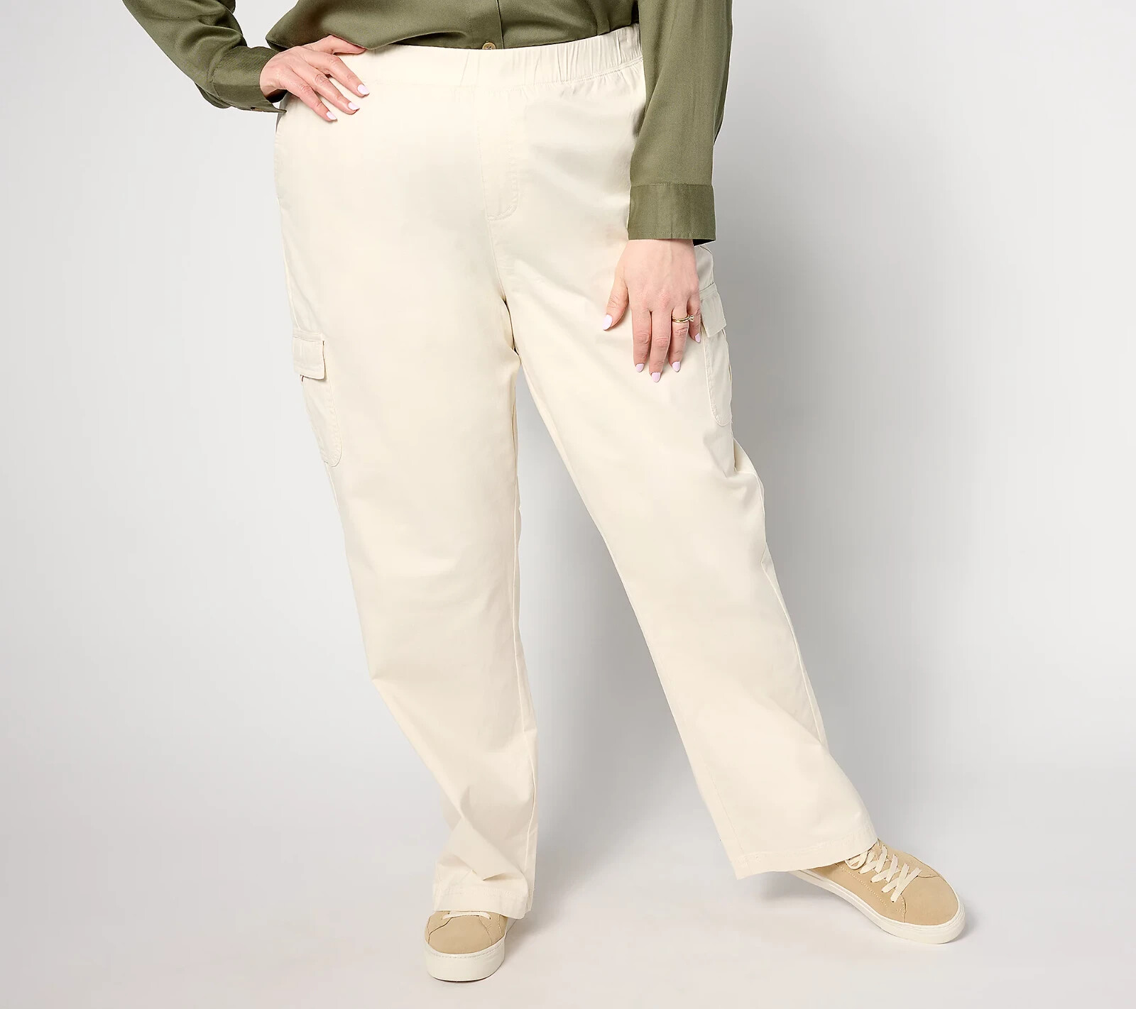 Denim & Co Womans Reg. Easy Wear Twill Pull-on Cargo Straight Leg Pants A633285