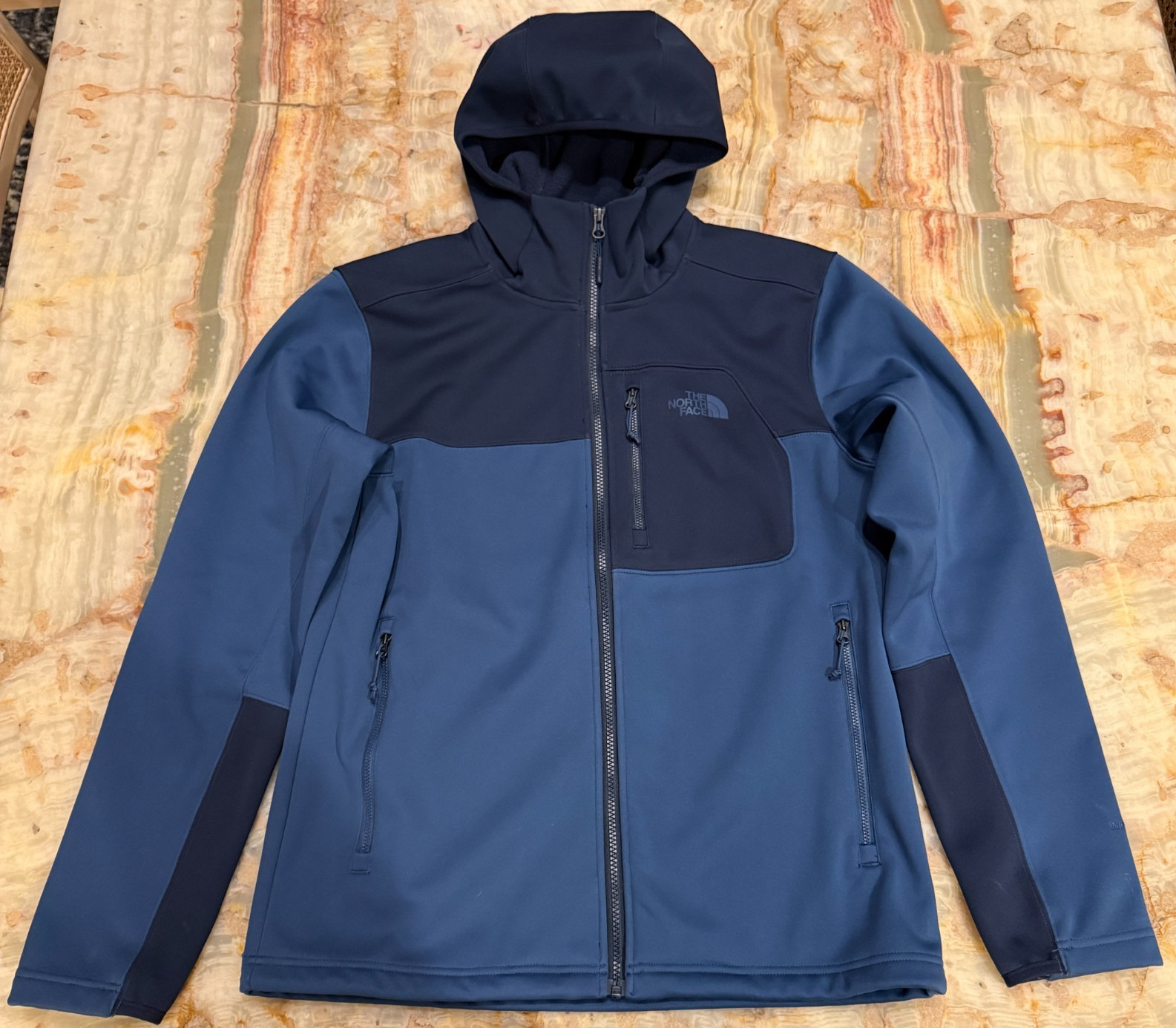 The North Face Mens Apex Risor Hooded Jacket Navy Blue Zip Pockets Outdoor M