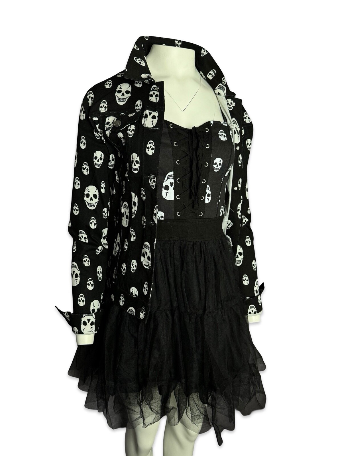 TRIPP TOXIC SKULL BLACK TULLE GOTHIC PUNK SEXY BALL HALLOWEEN MINI DRESS IO9760P