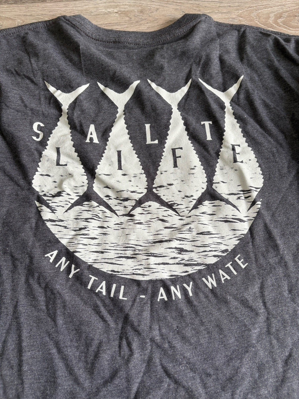 Salt Life Gray L Pocket Tee “Any Tail Any Water” Fish Graphic
