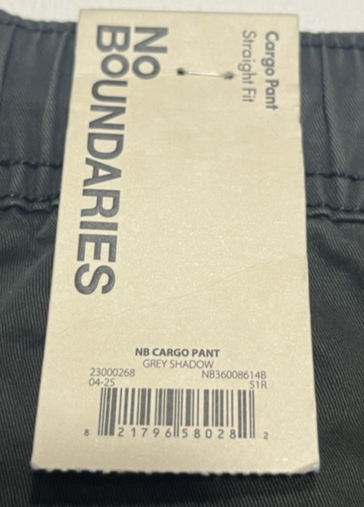 No Boundaries Men’s Cargo Pants Size 2XL (44-46) Elastic Waist – Grey Shadow NEW