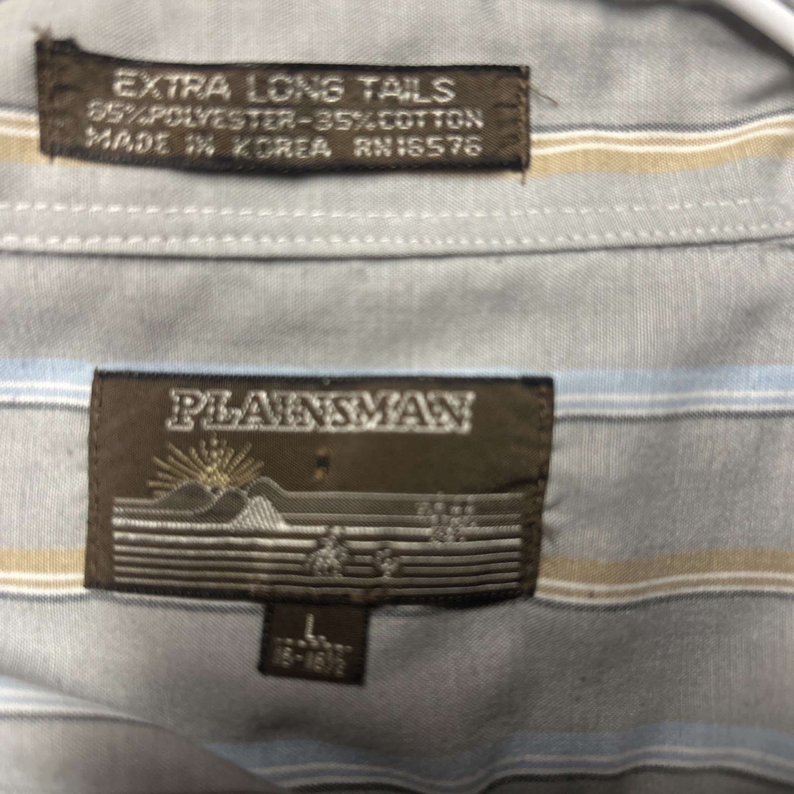 Plainsman Long Tail Pearl Snap Vintage Shirt 2 Pocket Striped Sz L Western EUC