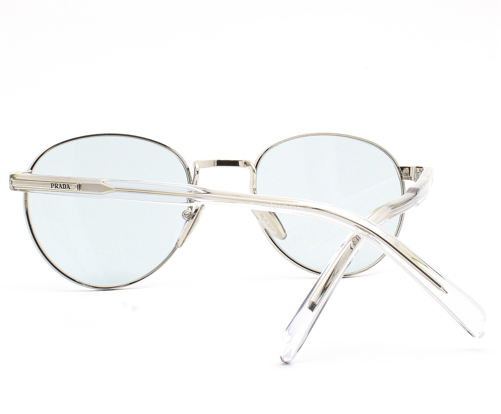 Prada Sunglasses Shiny Acciaio Silver Light Blue Tinted SPR B51 1BC-40N w/case
