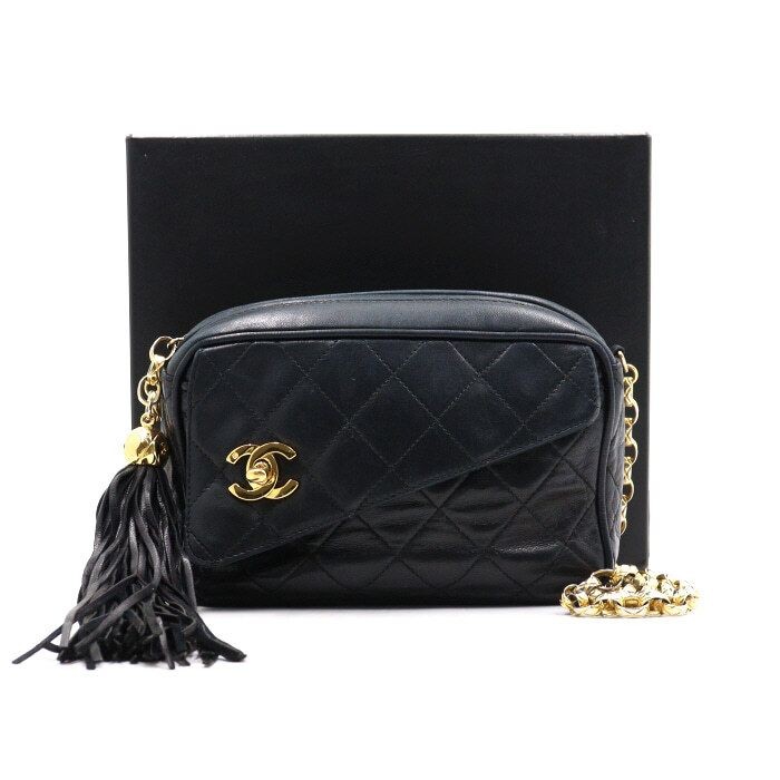 CHANEL Vintage Black Lamb Bijoux Diamond Quilting Gold Chain Crossbody 152889313
