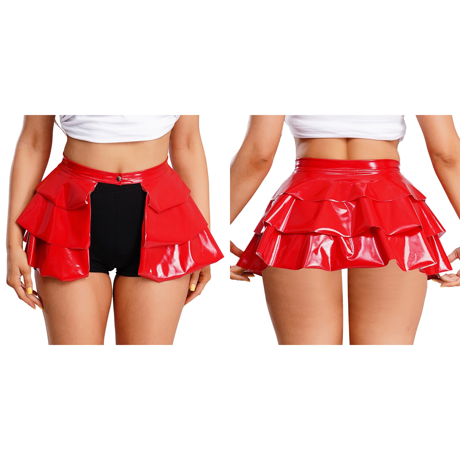 Womens Skirts Nightclub Outfit Front Open Mini Vintage Punk Leather A-line PU