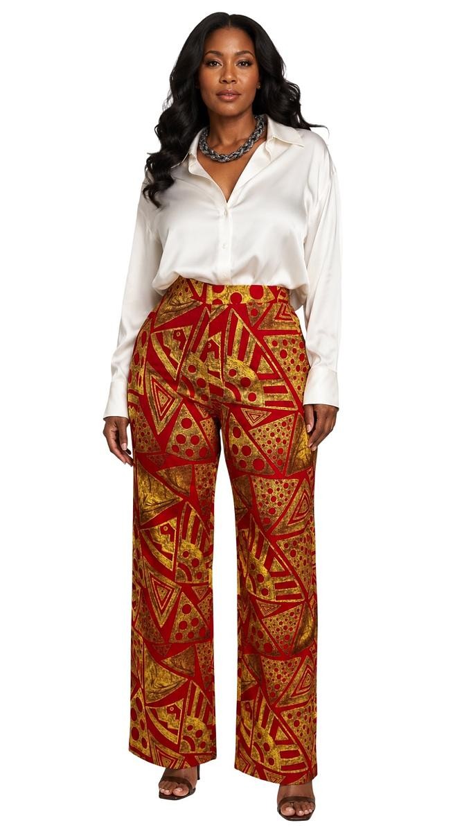 Red & Gold Geometric Wide-Leg Pants