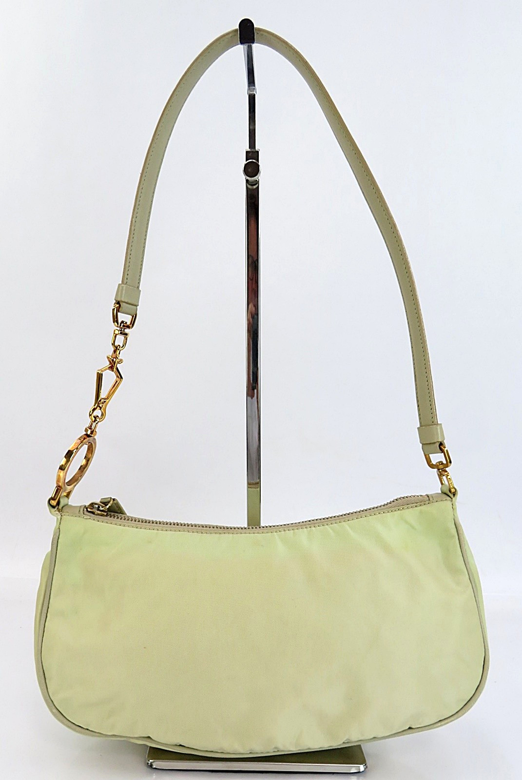 Authentic PRADA Beige Nylon and Leather Shoulder Bag Pouch Purse #63259