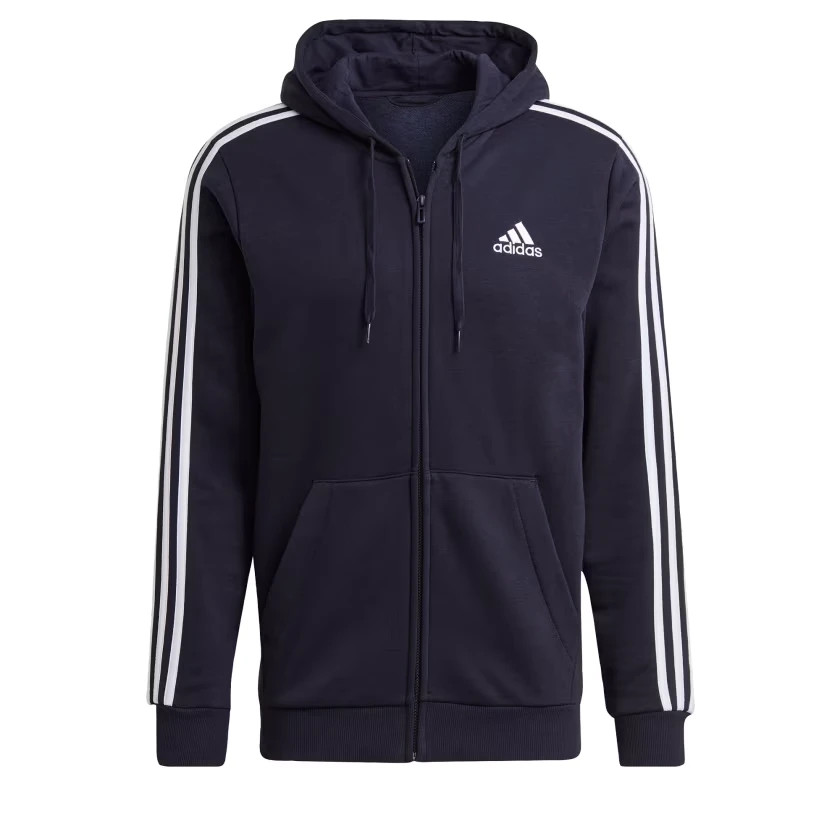 adidas men Essentials Fleece 3-Stripes Full-Zip Hoodie GK9051
