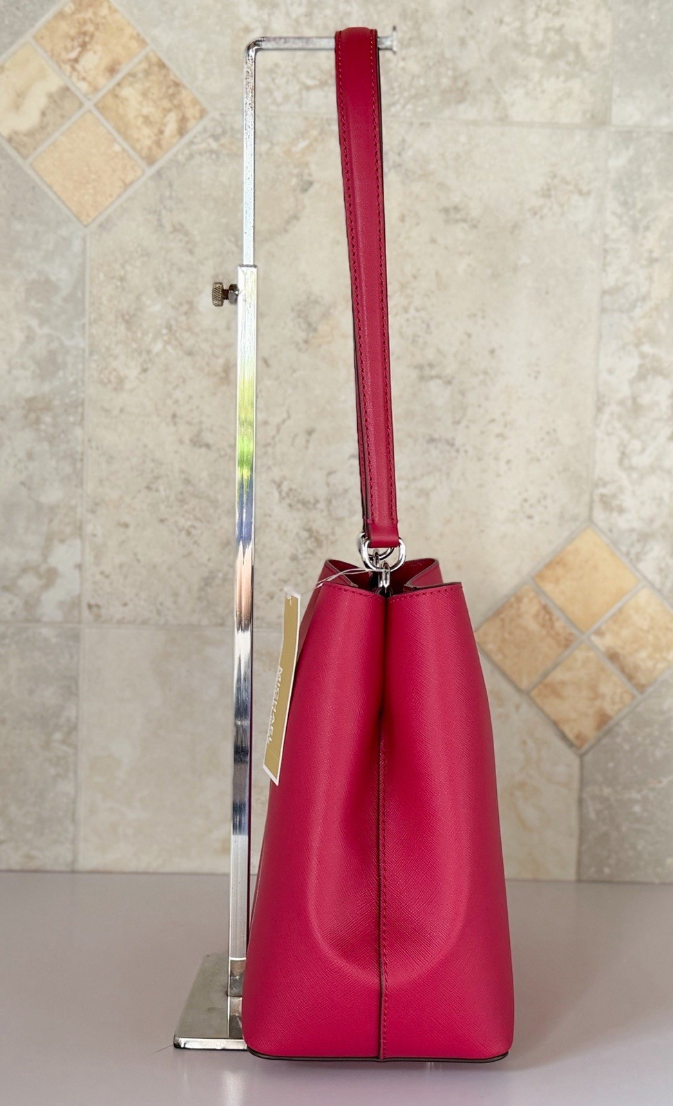 Michael Kors Pratt Medium Bucket Shoulder Tote Bag Dark Raspberry