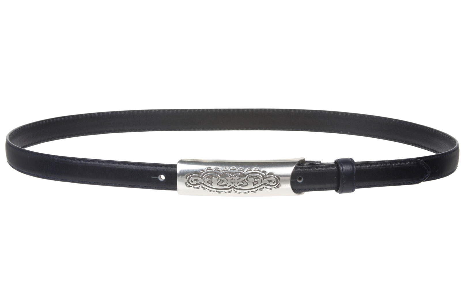 3/4 Inch (19mm) Embossed Rectangular Feather Edged Skinny Stitch Leather Belt