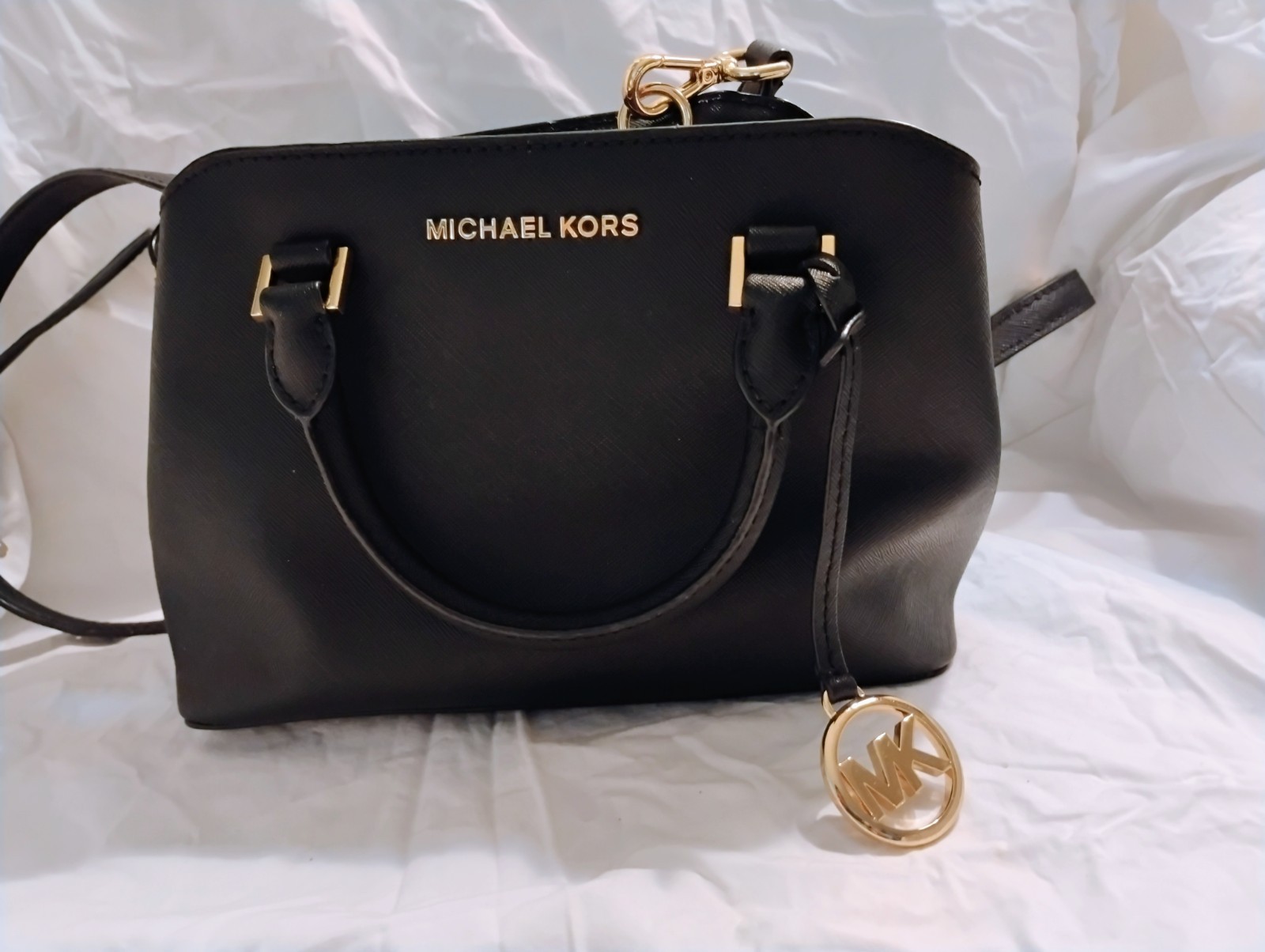 Michael Kors Small Savannah Gold Black Saffiano Leather Satchel bag tote