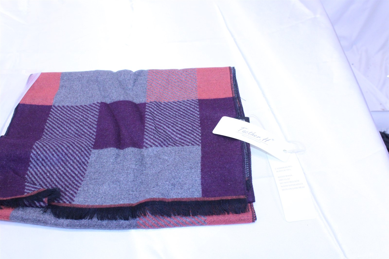 Multi-Color Plaid Scart Cashmere & Acrylic Blend Super Soft Purple Grey Orange