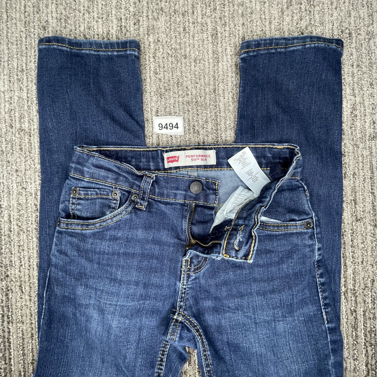 Levis Size 8 Reg w24xL22 Boys Jeans 511 Performance Slim Mid Rise Blue Denim