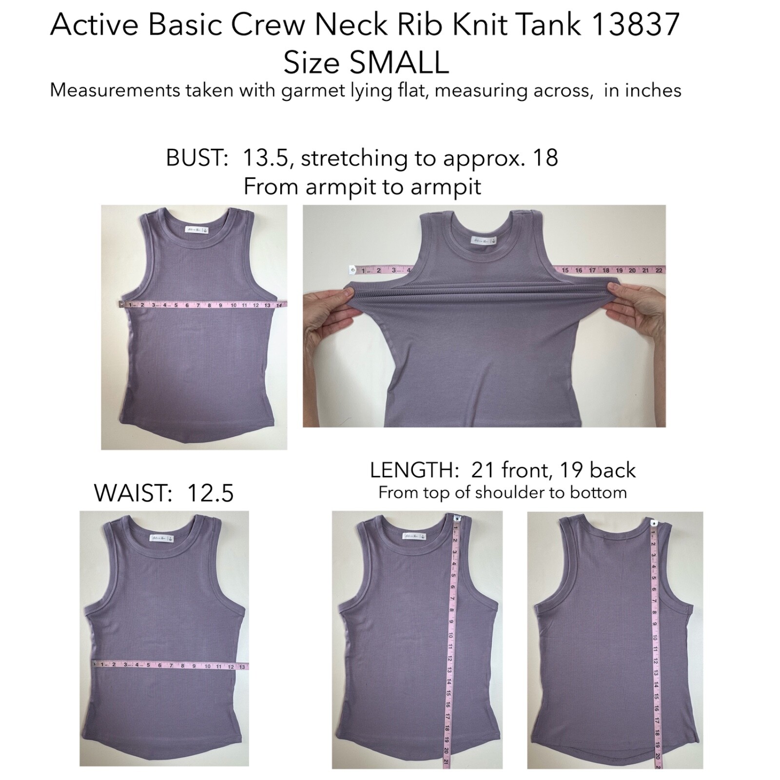 Active Basic 13837 Ribbed Rayon Crew Neck Racer Back Sleeveless Tank Top
