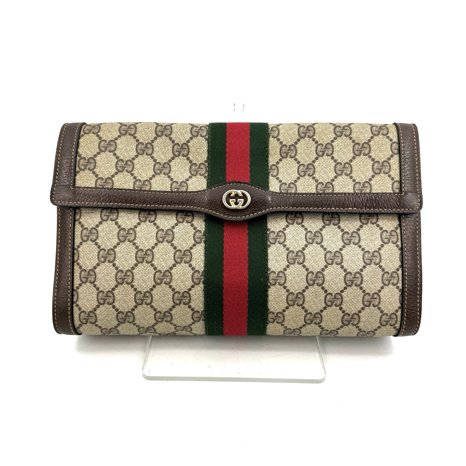 Gucci Sherry Line Clutch Bag PVC Leather Vintage GG Authentic