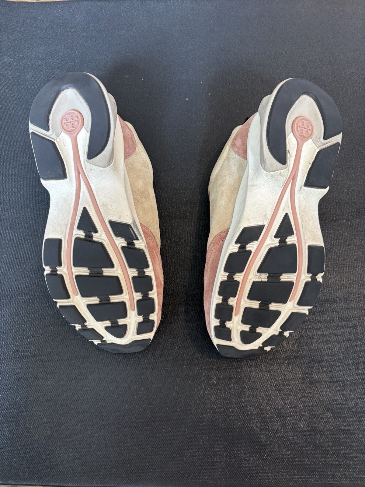 Tory Burch Good Luck Trainer NAT SUEDE in Beige/Navy/Pink Moon Size 9.5