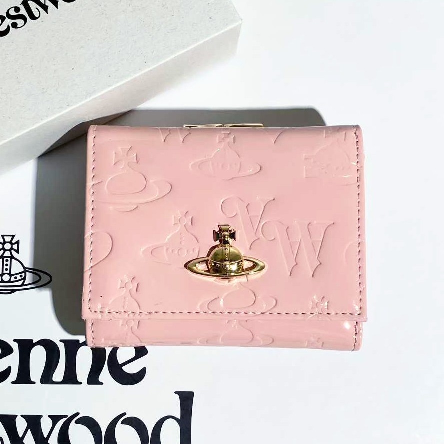 Vivienne Westwood Gamaguchi Trifold Wallet Pink/Gold orb Patent leather F/S JP