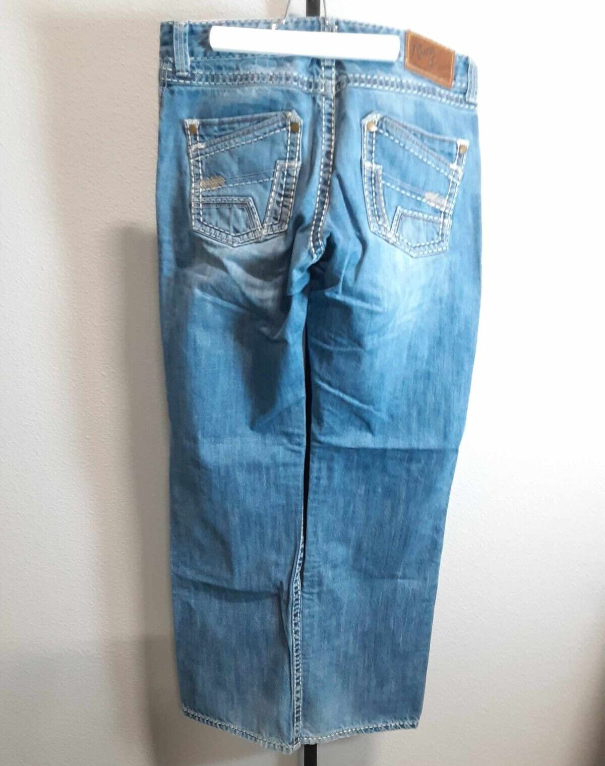 Rock 47 Denim by Wrangler Relaxed Mens Jeans Western Size 34×36 Light Wash