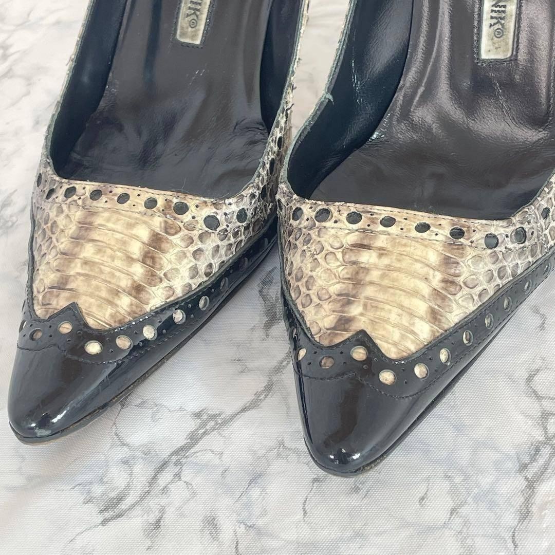 Rare Manolo Blahnik Python Patent Leather Pointed Toe Heels 35.5 (22.5cm)