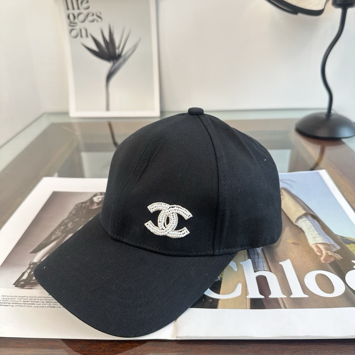 Chanel Black Baseball Cap White Braided CC Logo Adjustable Unisex Casual Hat