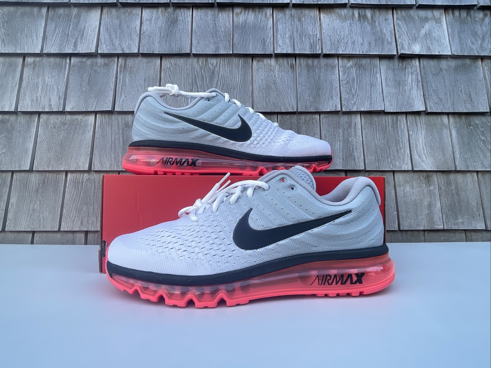 Nike Air Max 2017 Running Shoes White Grey Pink 849559-106 Men’s Size 15 NEW