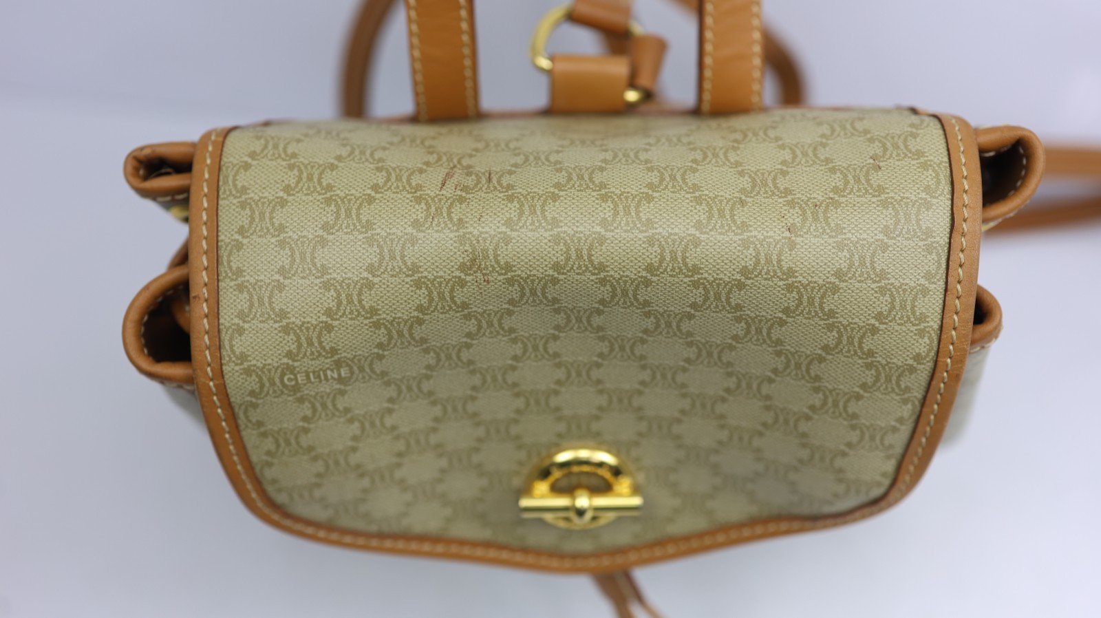 Rare Auth CELINE Vintage Beige Macadam Canvas Backpack – Monogram Rucksack Purse