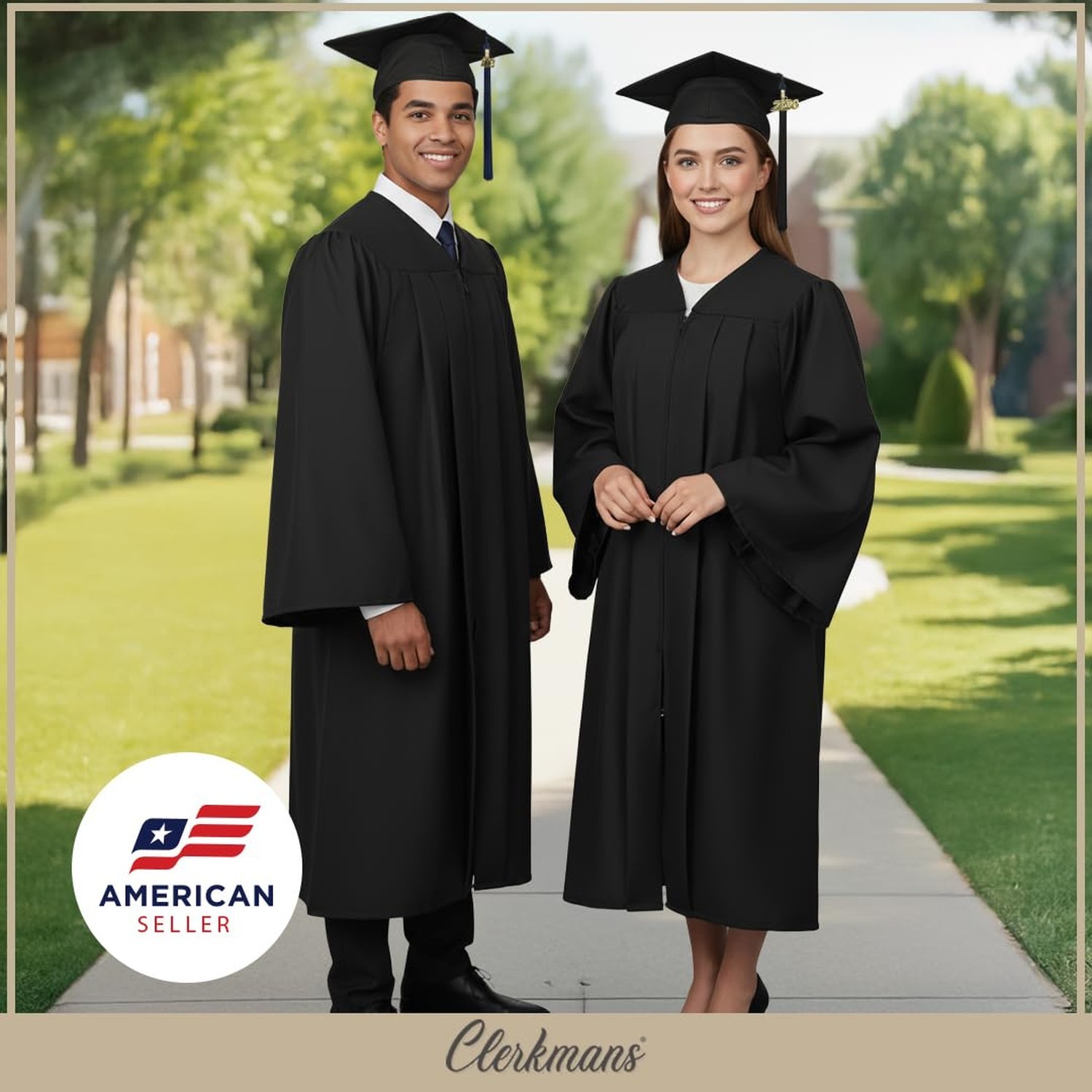 CLERKMANS Unisex Matte Graduation Cap Gown Tassel Package, High School and Un…