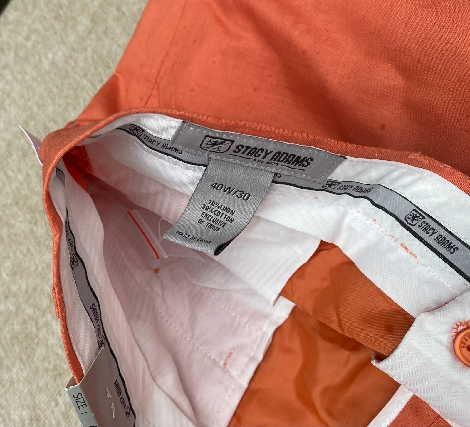 Mens Linen Blend Pants Orange Coral 40×30 Summer Preppy Resortwear New