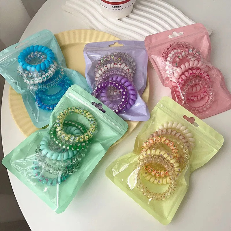 6 Pc Glitter Spiral Telephone Cord Scrunchies Elastic Hair Bands Accessories