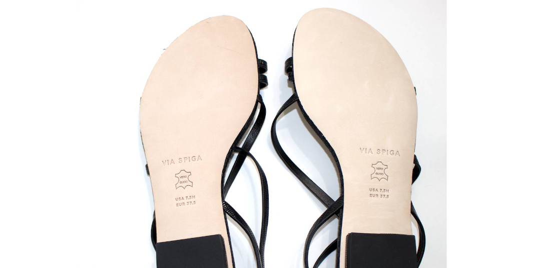 Via Spiga V-Calandre Black Leather Shine Flats Women’s Sandal Various Sizes