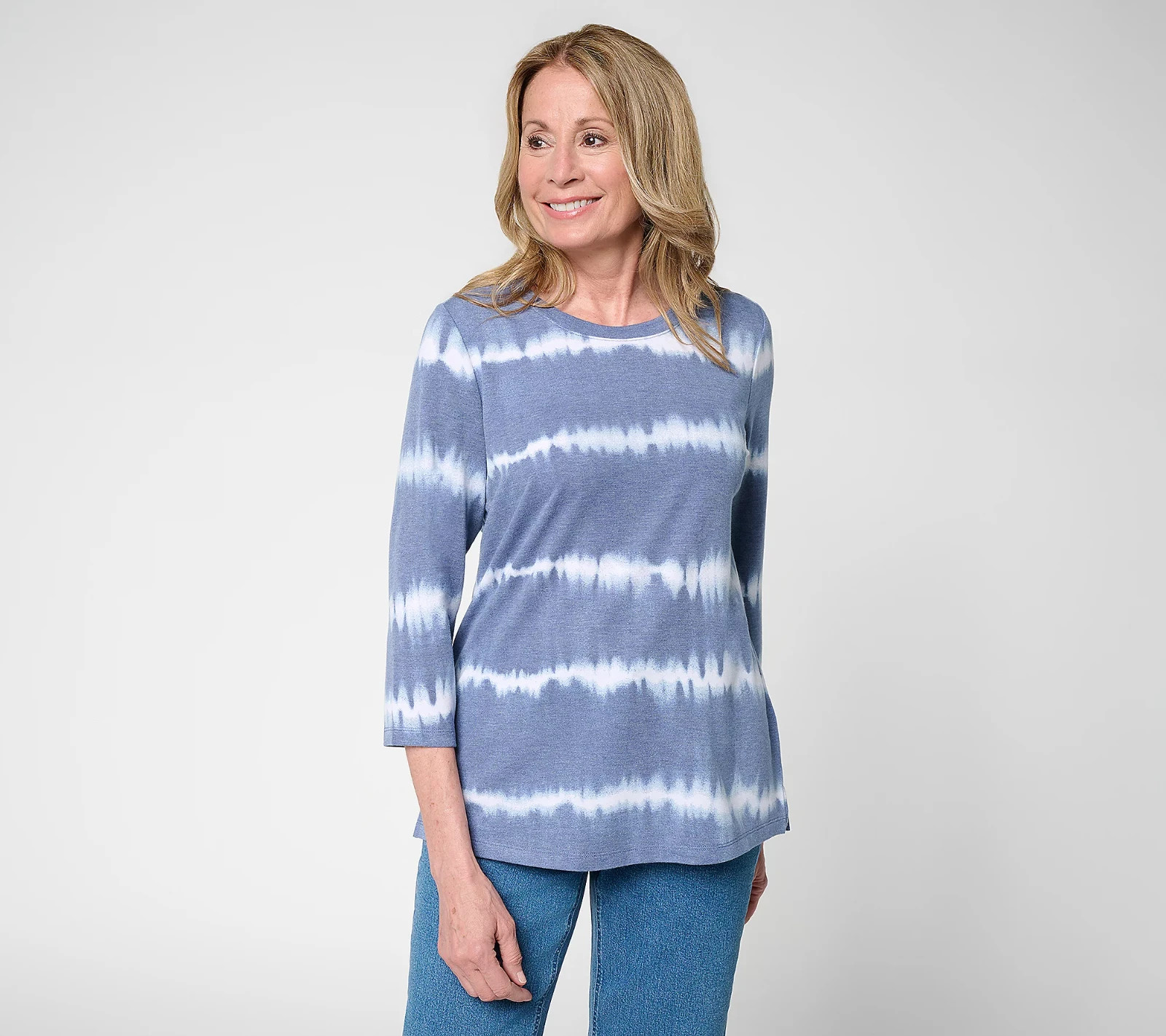 Denim & Co. Regular Soft Blend Tie Dye Stripe Printed Top NWT A726382