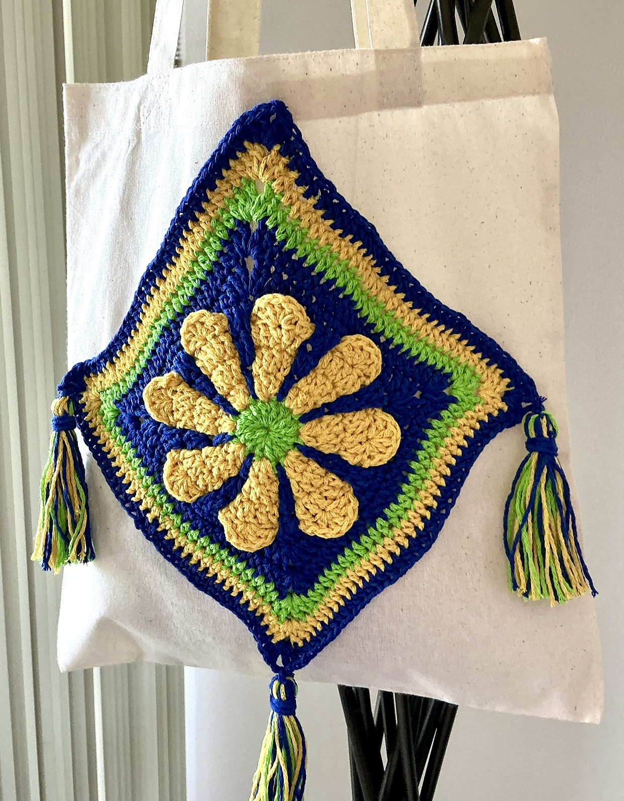 MultiColor Cotton Handmade Crocheted Motif Tote Bag New Shoulder Bag 11.8”x 13”