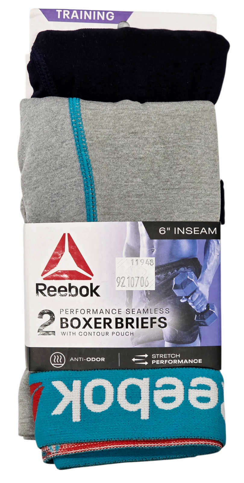 Reebok #11948 NEW Men’s 2 Pack 6″ Inseam Anti-Odor Stretch Seamless Boxer Briefs